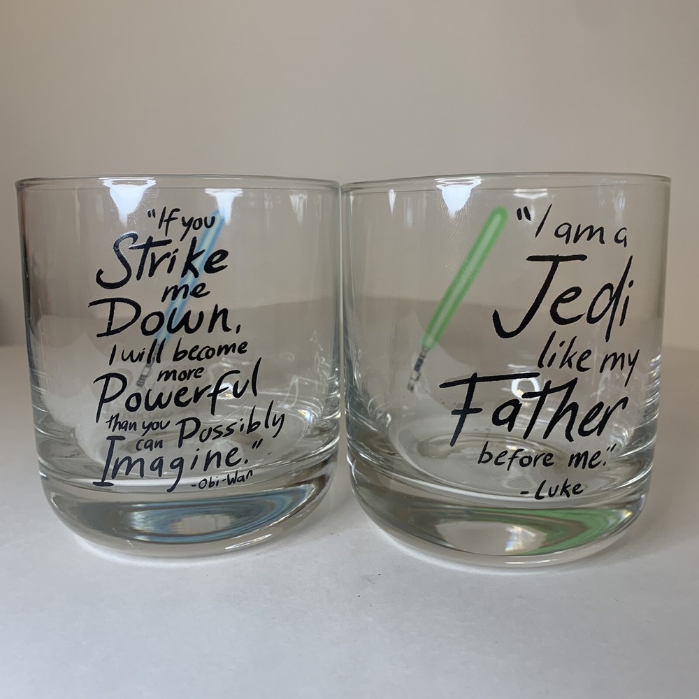 Star Wars Luke Father Obi Wan Kenobi Drinking Light Saber Glasses 10oz/295ml Set